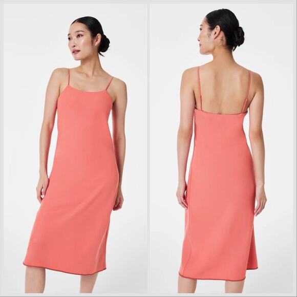 NWT SPANX Carefree Crepe Reversible Slip Midi Dress Coral Orange Sedona - Picture 13 of 14